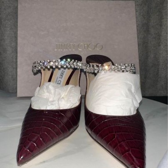 NWB Authentic Jimmy Choo Bing 100 CCL US sz 7.5 37.5 unworn Burgundy Croc-print - Picture 4 of 8